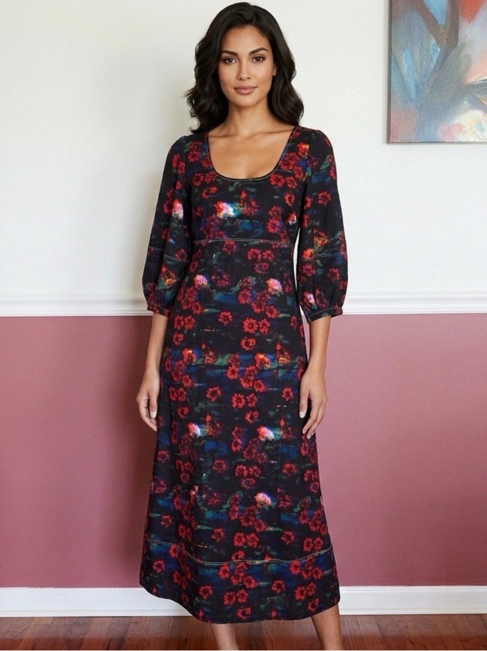 Rachel comey target size 8 floral maxi dress peasant dark romantic cottagecore